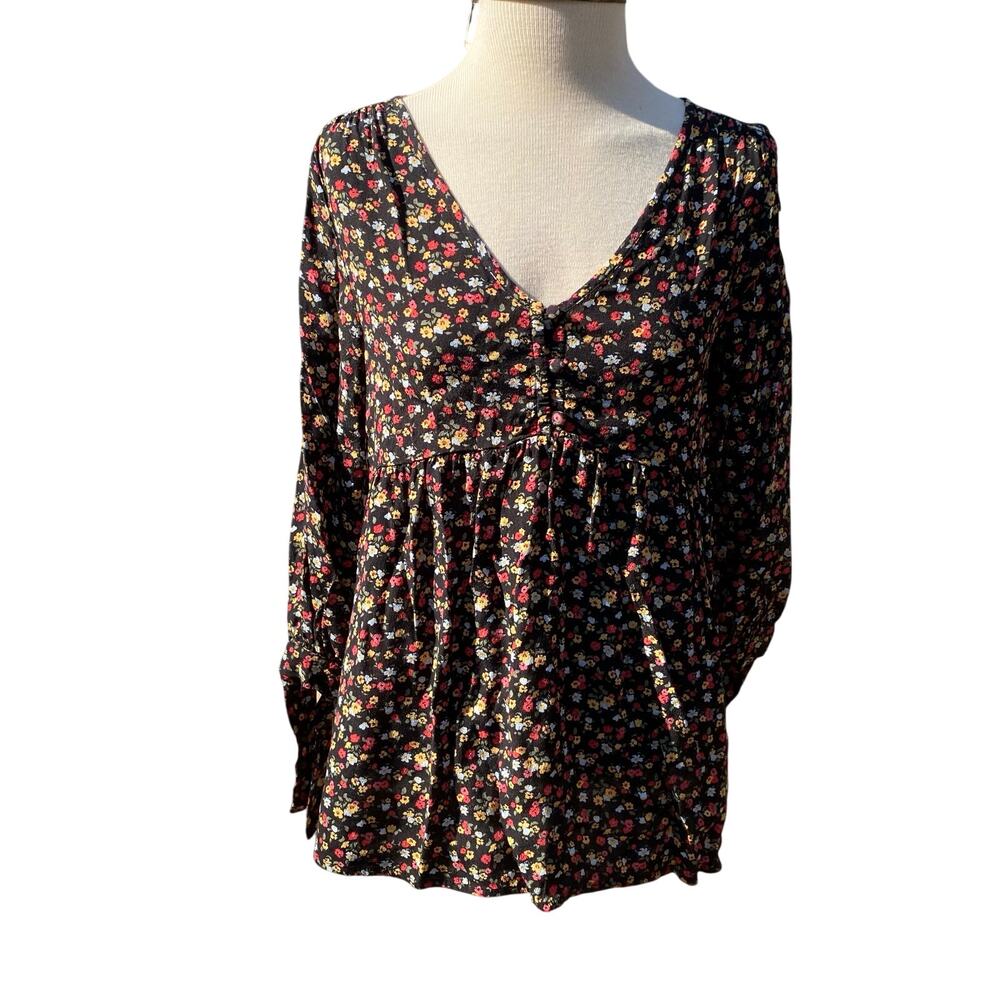 The Nines By Hatch Blouse Shirt Womens Size XS Black Floral Maternity Top V-Neck